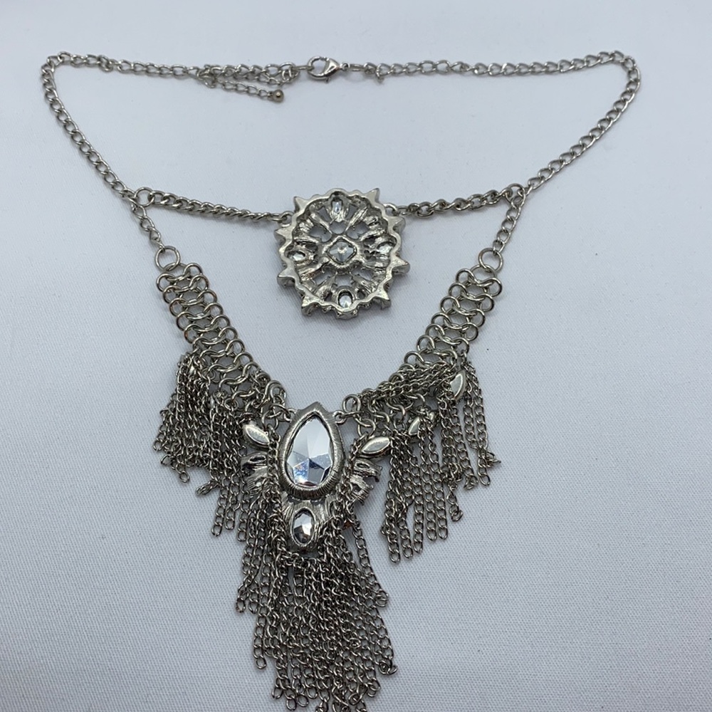 Handcrafted Silver Fringe Statement Necklace - image 6